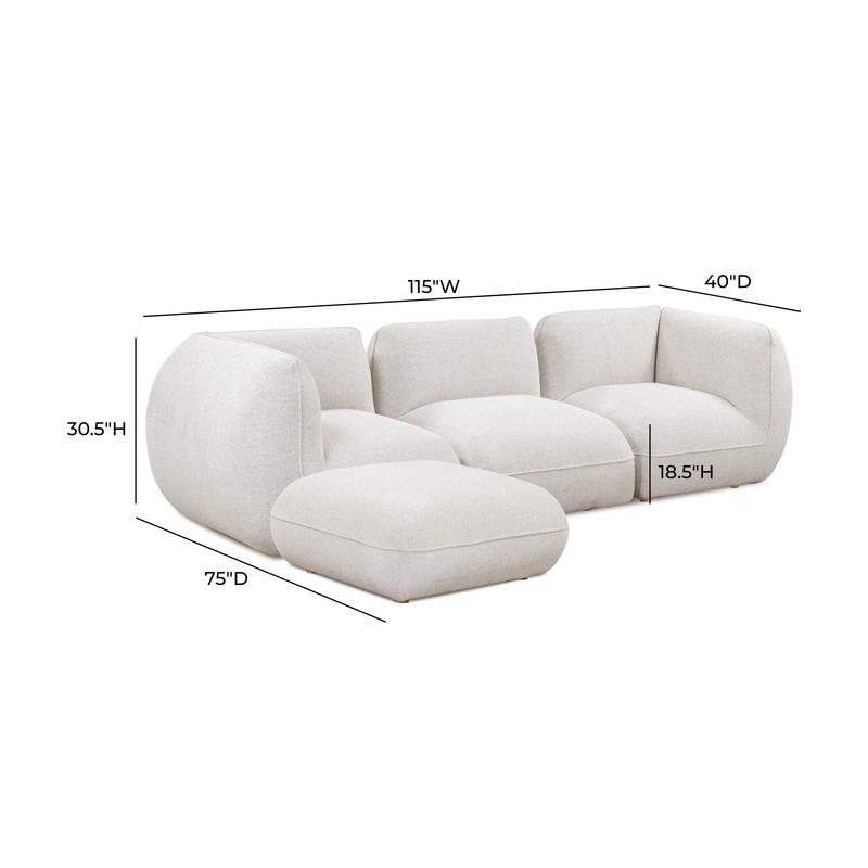 Arezza 4 Piece Stone White Contract Grade Basketweave Chenille Modular Sectional - Image 5