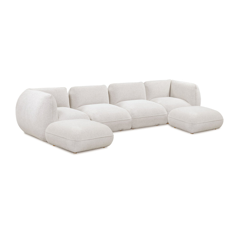Arezza Stone White Contract Grade Basketweave Chenille Modular U Chaise Sectional