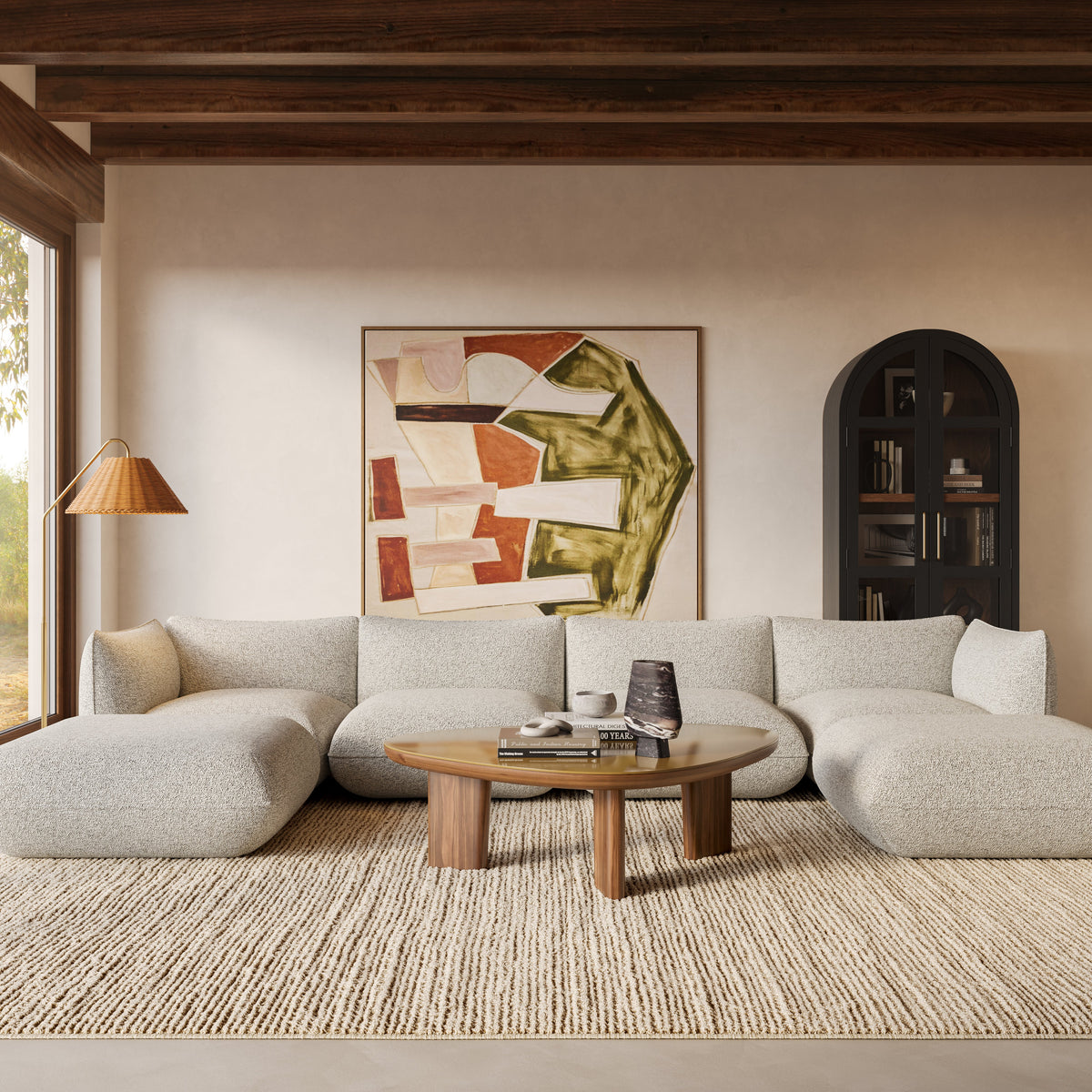 Arezza Stone White Contract Grade Basketweave Chenille Modular U Chaise Sectional - Image 2