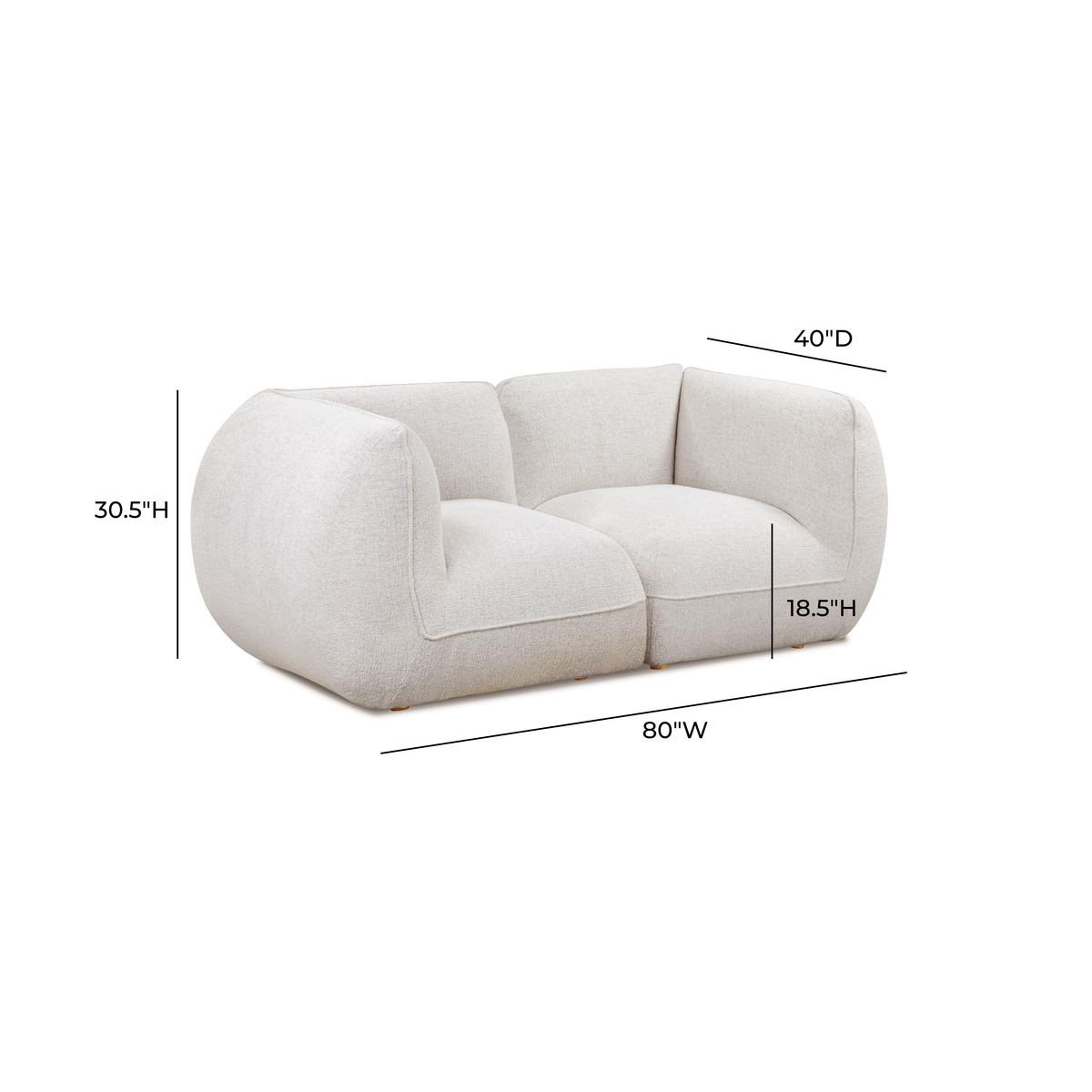 Arezza 80" Stone White Contract Grade Basketweave Chenille Modular Loveseat - Image 4