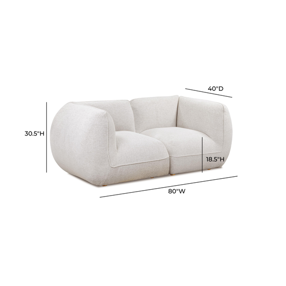 Arezza 80" Stone White Contract Grade Basketweave Chenille Modular Loveseat - Image 4