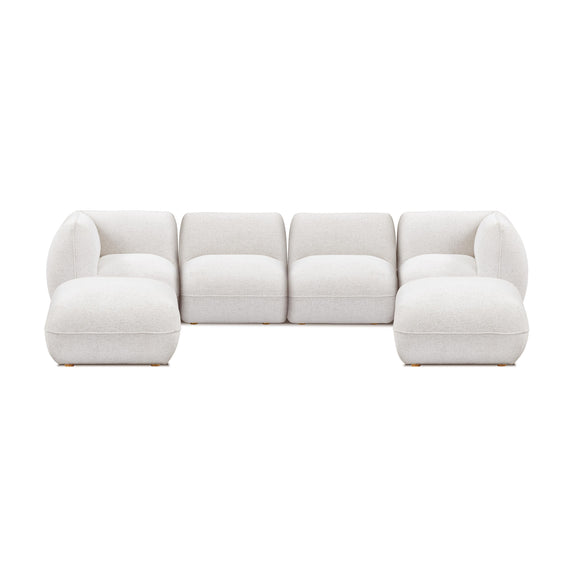 Arezza Stone White Contract Grade Basketweave Chenille Modular U Chaise Sectional - Image 3