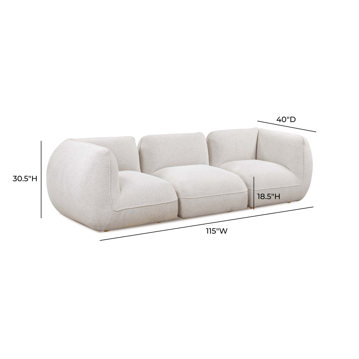 Arezza 115" Stone White Contract Grade Basketweave Chenille Modular Sofa - Image 4