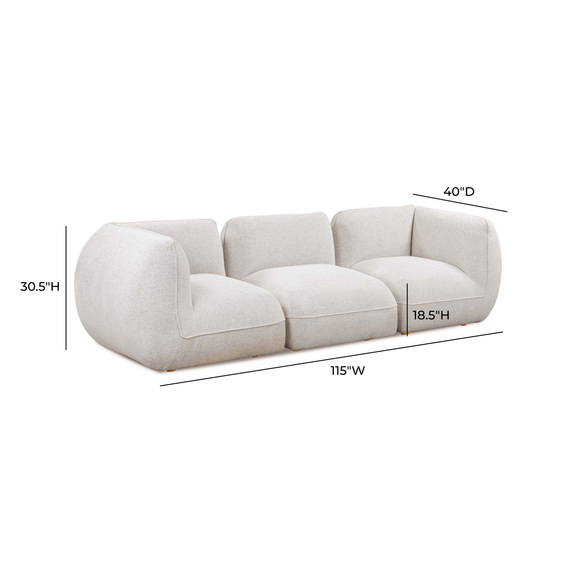 Arezza 115" Stone White Contract Grade Basketweave Chenille Modular Sofa - Image 4