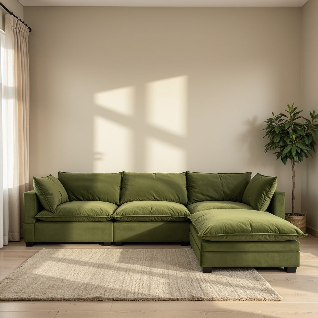 Olive Green Velvet Cloud Sectional