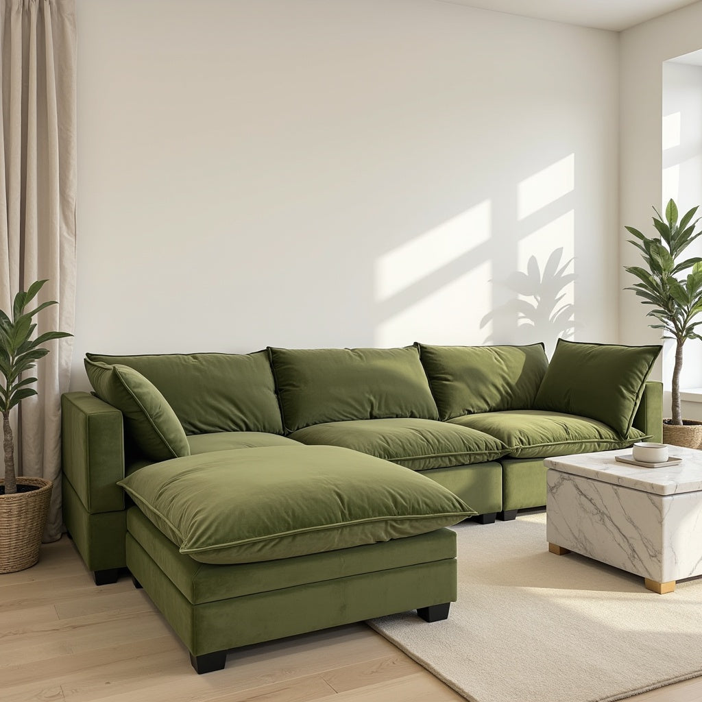Olive Green Velvet Cloud Sectional