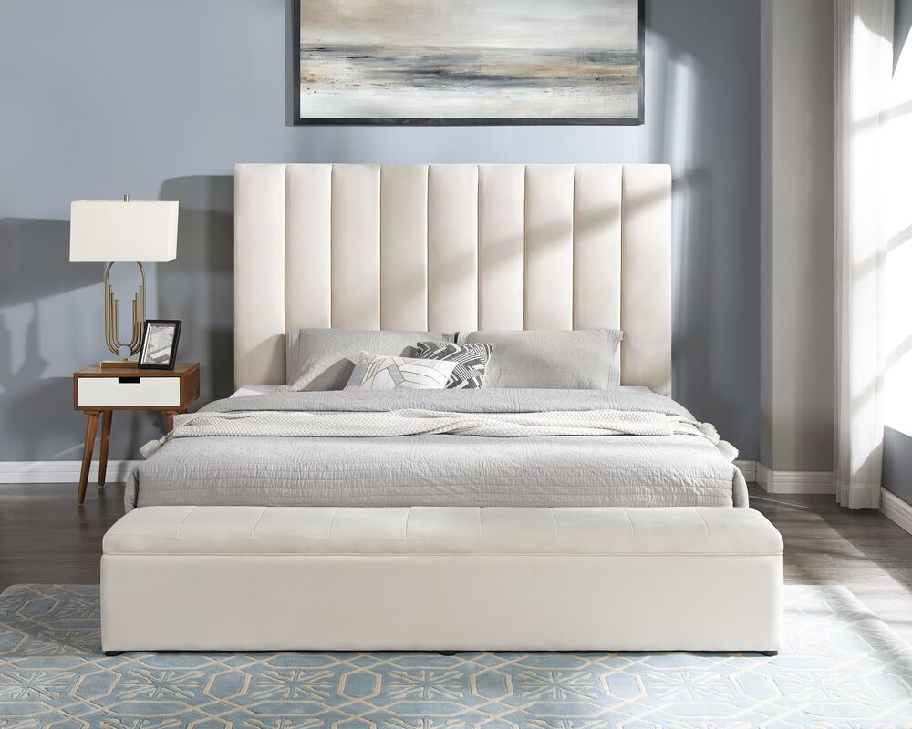 Valencia Beige Platform bed with Storage Bench